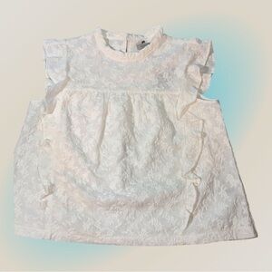 women's floral top Sz XL white short sleeve babydoll ruffle sleeves 100% cotton